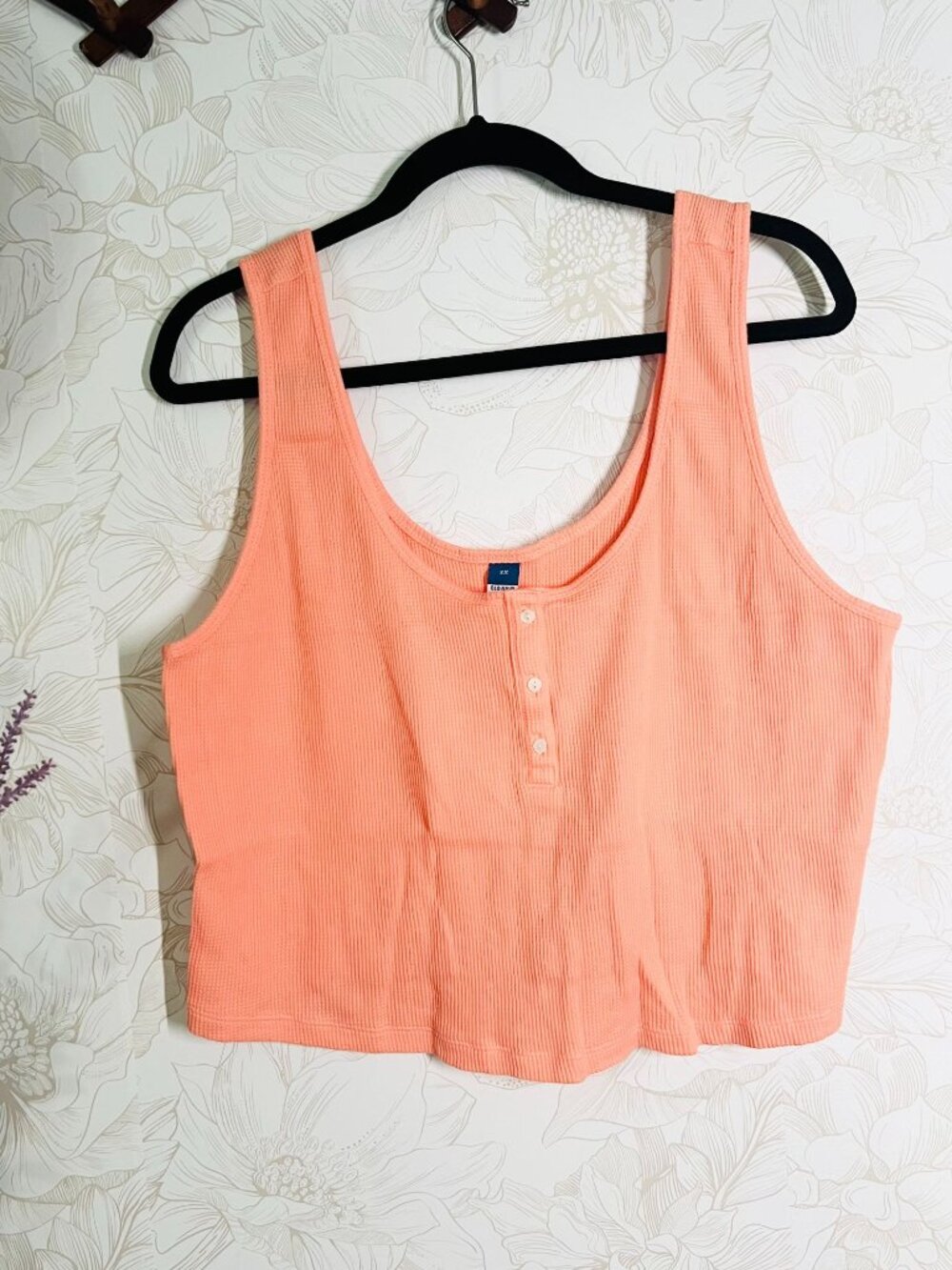 Old Navy Womens Coral Waffle Knit Cropped Tank Top 2X With Button-Front Detail